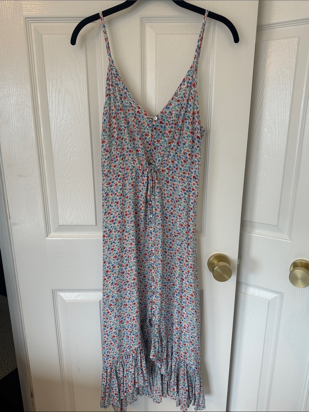 Rails White Multicolor Floral Midi Dress with Spaghetti Straps